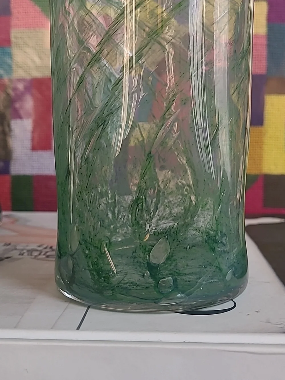 MURANO HANDBLOWN GLASS GREEN SWIRL HIGHBALL CUPS SET OF 4